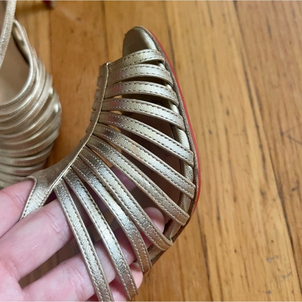 Christian Louboutin Gold Strappy Disco Heels - Picture 2 of 10